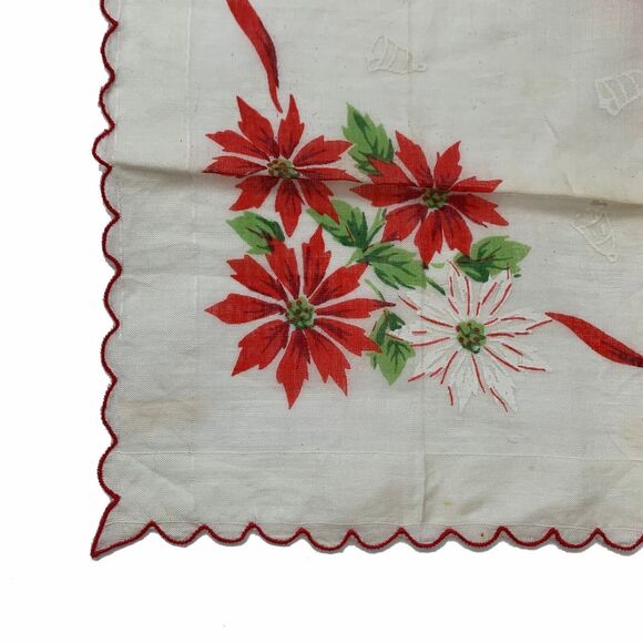 Christmas Wedding Bridesmaid Handkerchief Linen Poinsettia Holiday Vintage - Picture 5 of 5